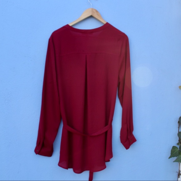 Red, button down, long sleeve blouse - Picture 2 of 4